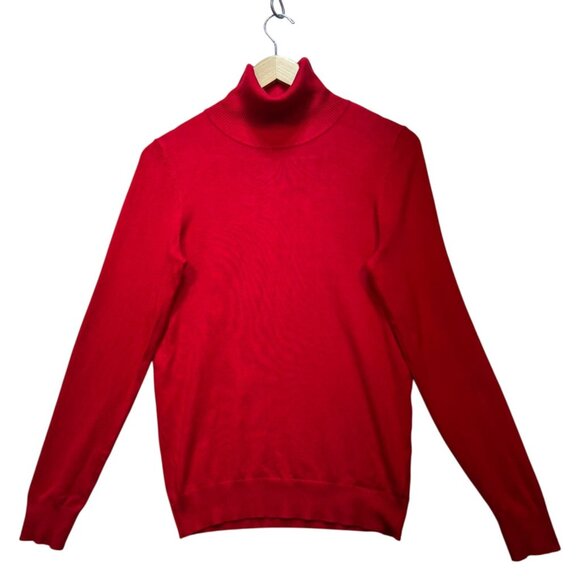 Calvin Klein Womens Ribber Turtleneck Sweater Medium Red Ribbed Pullover Casual - Picture 1 of 9